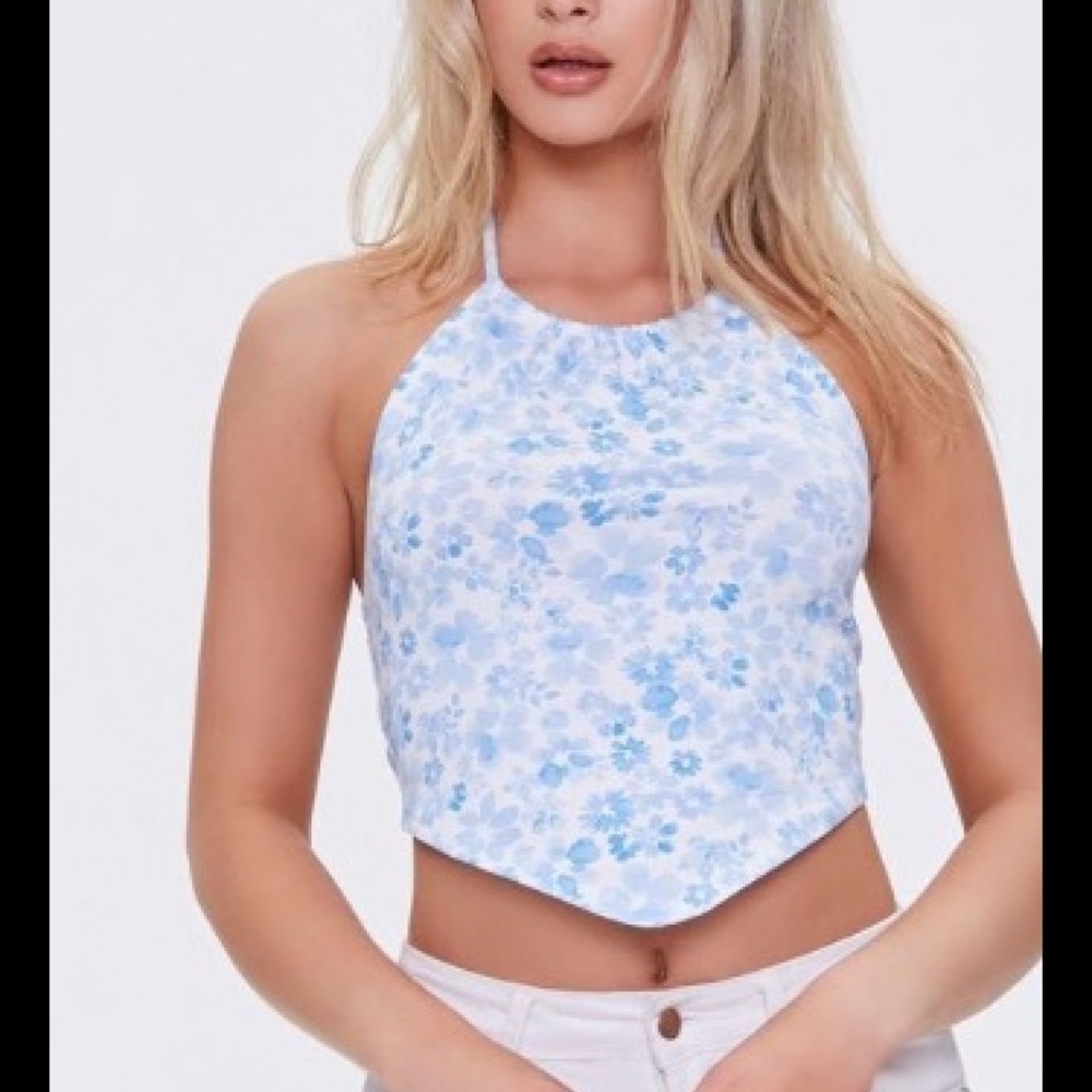 Forever 21 Blue Floral Halter neck top